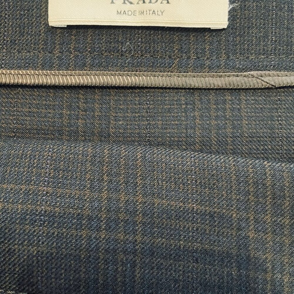 PRADA NAVY AND BROWN PLAID DOUBLE BREASTED BLAZER - SIZE 40 IT - Picture 2 of 12